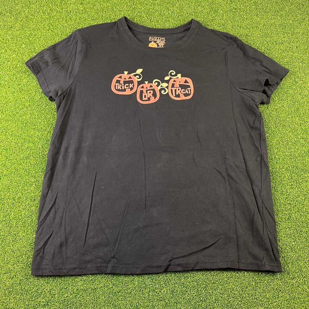 Vtg Austin Clothing Co Halloween Trick or Treat Pumpkin Graphic T-Shirt Black XL